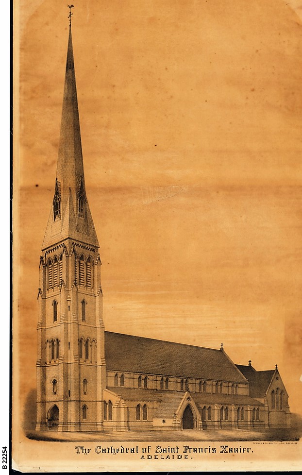 St Francis Xavier Cathedral, Adelaide, Lithograph, c. 1850 courtesy of the State Library of South Australia